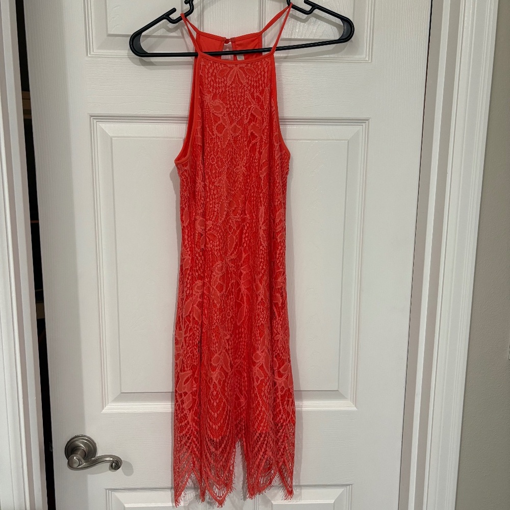 Spaghetti strap peach lace dress